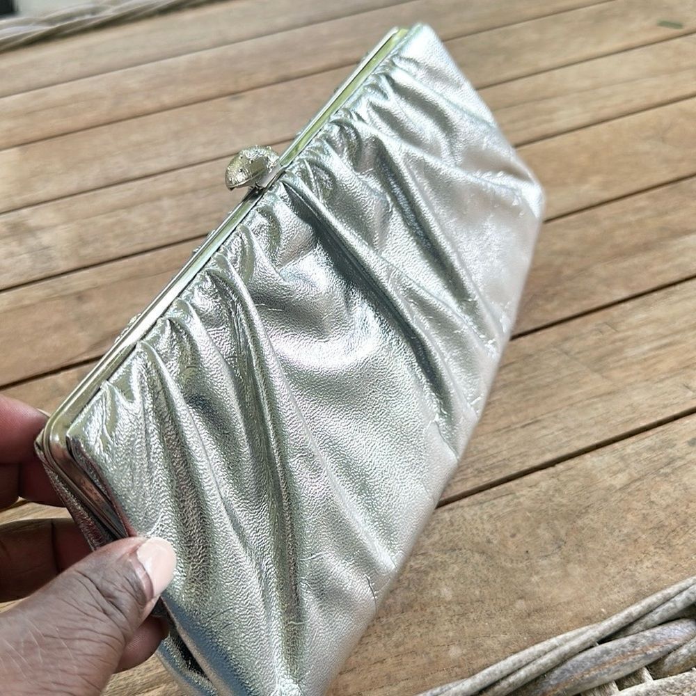 Vintage Faux Leather Silver Metallic  Handbag/Clutch